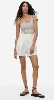 H&M High Waisted Linen Blend White Shorts