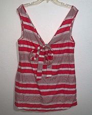 Asos Swim Swimsuit Bathing Suit Cover Up Striped Top V NeckTies Red White