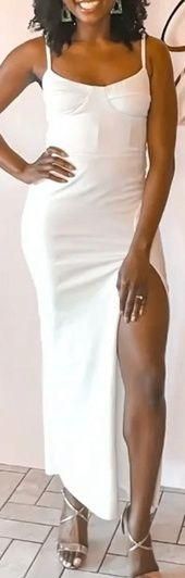 KATIE MAY Long Maxi White Call Me Slim Dress Wedding Bridal Bachelorette Large