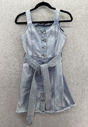 Rewash Women's Blue Denim Dress Belted Sleeveless Light Size Medium Button Front