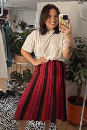 RONNY KOBO Yuma Pleated Knit Midi Skirt Red Pink Stripe Size XS