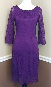 NEW Yellow Star Purple Lace 3/4 Sleeves Knee-Length Modcloth Sheath Dress Large