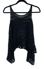 Allsaints Womens Size 10 Elkin Vest Tank Top Black Crochet Lagenlook Loose Fit