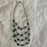 green beaded layered necklace, gold chain