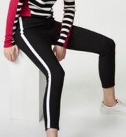 black stretch pants with white stripe
