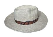 Womens BCBG Max Azria Basketweave Wide-Brim Woven Sun Hat Faux Snakeskin Band