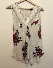 Lucky Brand Tank Womens Size XL Waffle Knit Crochet Lace Boho Floral Viscose