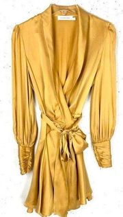 Zimmermann Womens Silk Wrap Dress Asymmetric Ruffle Hem Tie Belt Yellow Size 6