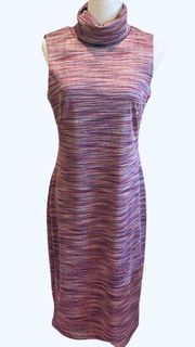 Chetta B Purple Striped Woven Knit Dress Bodycon Turtleneck Sleeveless 8