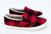 NWOT Old Navy Buffalo Check Sherpa Lined Slip On Sneakers Red Black Size 7