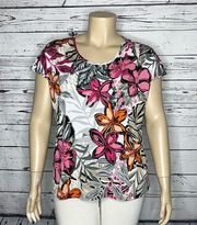 Susan Graver Size XL Floral Print Scoop Neckline Liquid Knit Blouse Top