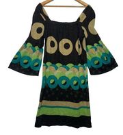 Jonathan Martin Size 12 Retro Knit Dress Art Deco Square Neck Bell Sleeve