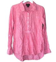 Jones & Co Jones New York 100% Linen Buttoned Popover Blouse Pink Top Medium