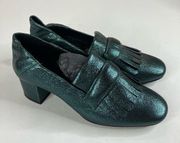 Mango MNG Metallic Green Heeled Loafer Size 36