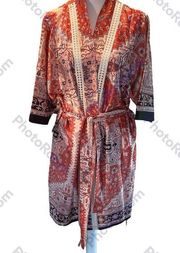 David’s Bridal Silky Orange, black, white Multi color Robe Knee Length S/M