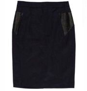 The Kooples Wool & Leather Pencil Skirt Navy / Black