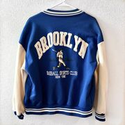 Brooklyn Varsity Jacket Blue Cream Fleece Sleeves Felt Letters Graphic Medium