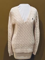 Ralph Lauren Large  V-Neck Pink Cable-Knit Cream Size L in excellent condition # #ralph-Lauren#cable-knit