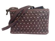 Frye Vintage Leather Brown Triple Pocket Studded Crossbody Bag