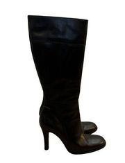 J. Crew Knee High Heeled Boots Size 8-8.5 Black Italian Leather Classic Minimal