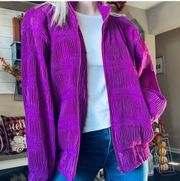 Vintage 80s Retro Fuchsia Textured Zip Up Bomber Jacket