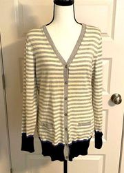 Tommy Hilfiger|| Cream/grey striped cardigan with black and periwinkle accents