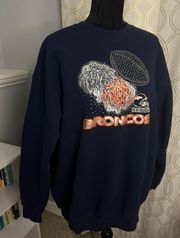 NFL Vintage Oversized Denver Broncos  Football Pullover Crewneck Sweatshirt