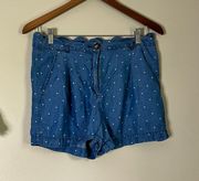 Francesca’s Alya Chambray Polka Dot Shorts Blue Size Medium