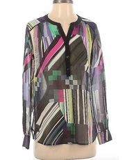 Trina Turk Womens Sz Petite P Blouse Top Shirt Semi Sheer Long Sleeve 100% Silk