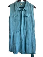 Kori American Roper Women Medium Turquoise Collar Neck Sleeveless Belt Button Up