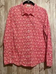 Women's Crown & Ivy Pink Elephant Front Button Shirt Blouse Top Size Medium