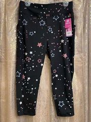 POPFit Black Pink Blue Star Galaxy Pixie Crop Leggings XL NWT