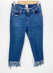 GB Medium Wash Blue Cotton Blend Denim Fringe Hem Skinny Jeans Women's Size 9