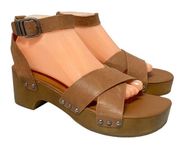 Lucky Brand Famla Platform Ankle Strap Sandals Size 9.5M Brown Leather Womens