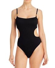 AQUA One Piece Swimsuit Size Small Beachwear Chain Trim Black NEW