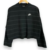 Nike  Shirt Striped Oversized Cropped Long Sleeve Women Size Grunge Skater Black