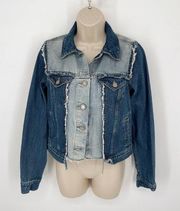 William Rast Sussex New Core Jean Jacket XS Junior Raw Edge Two Tone Blue Denim