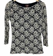 Marina Luna Black White Lace Top Small