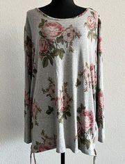 Como Vintage Woman Shirt 3X Floral Rose Gray