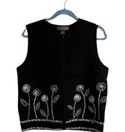 HERMAN GEIST Vest Womens Medium Wool Black Floral Embroidered VINTAGE