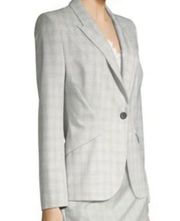 Elie Tahari Allegra Micro-Plaid One Button Jacket Blazer Gray Size 12 NWT