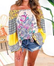 Free People Positano Printed Peasant Blouse Top