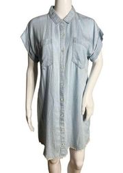 Thread & Supply Dress Womens Small Blue Chambray Shirt Dress Frayed Hem Preppy