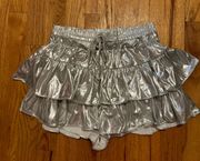 Silver Ruffle Mini Skirt