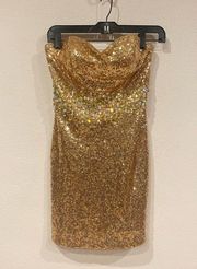 Gold Sequin Mini Dress Size 2 EUC