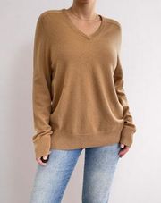 Brooks Brothers 100% 3-Ply Cashmere Sweater V-Neck L Camel Tan Brown Wool