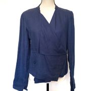 For the Republic Womens Blazer Size 8 Linen Wrap Blue Asymmetrical, long sleeve