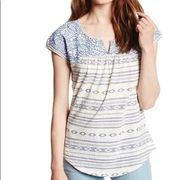 Lucky Brand Santorini Embroidered Boho Print Top