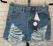 NWT Boohoo High Rise Distressed Jean Shorts