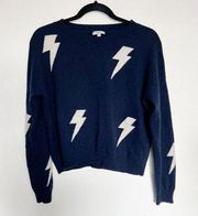 Rails Womens Cashmere Blend Lightening Bolt Sweater Size Medium Navy Casual